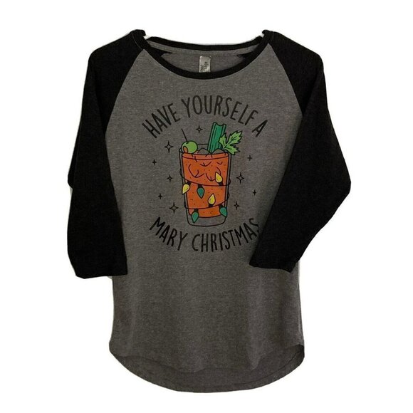Instant Message Women’s ‘Have Yourself A Mary Christmas’ Raglan Sleeve T-Shirt-M - Picture 1 of 8